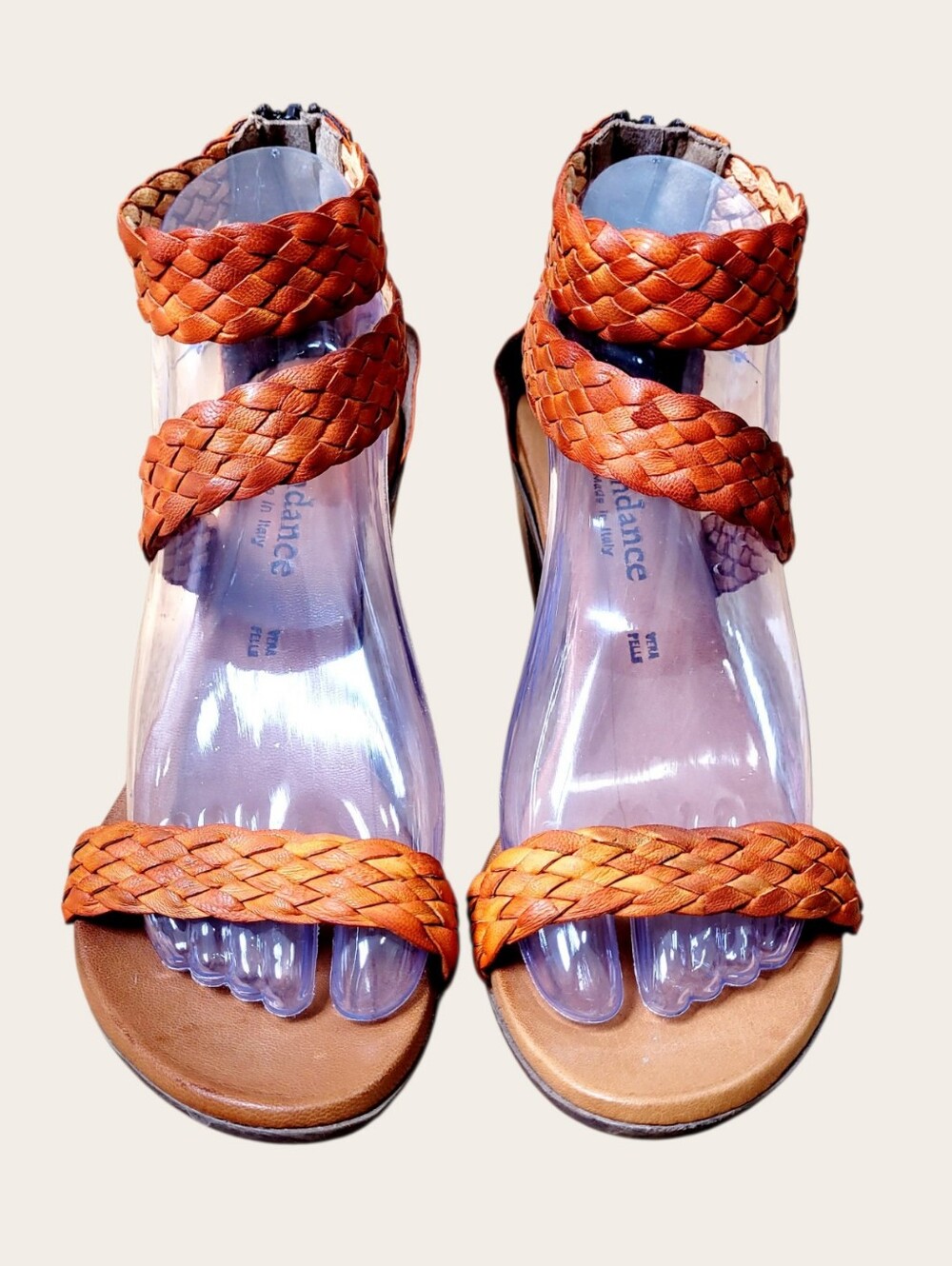 SUNDANCE Bonaire Woven Braided Italian Leather Ankle Strap Heeled Sandals EU 38